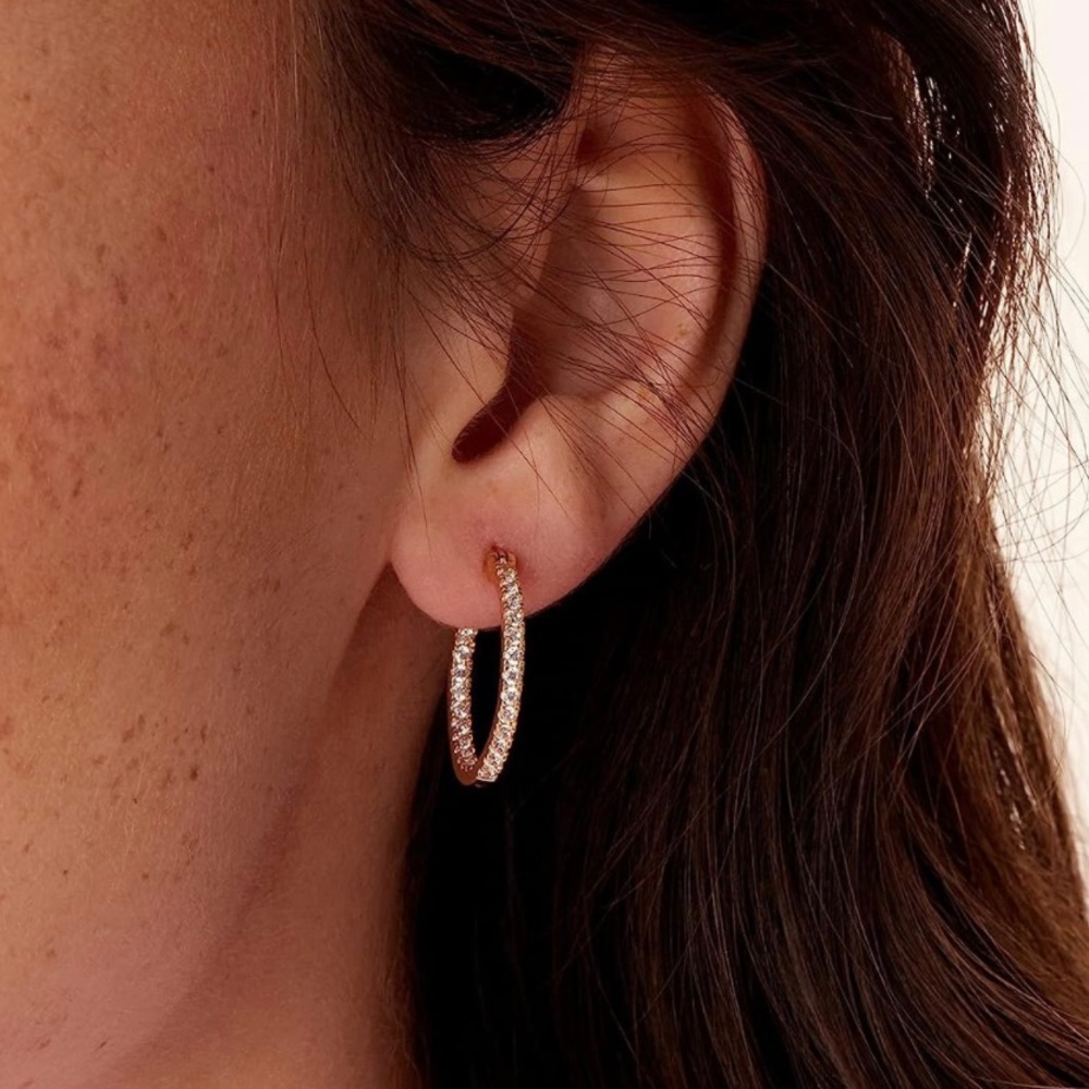 14K Gold Plated cubic zirconia gold hoop earrings